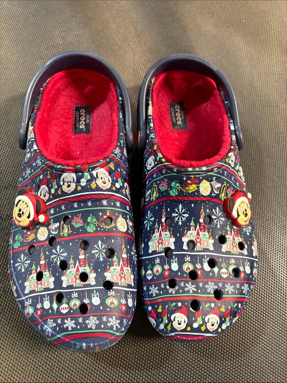 CROCS Navy Blue Kids Holiday Castle One-Piece Clogs with Red Lining